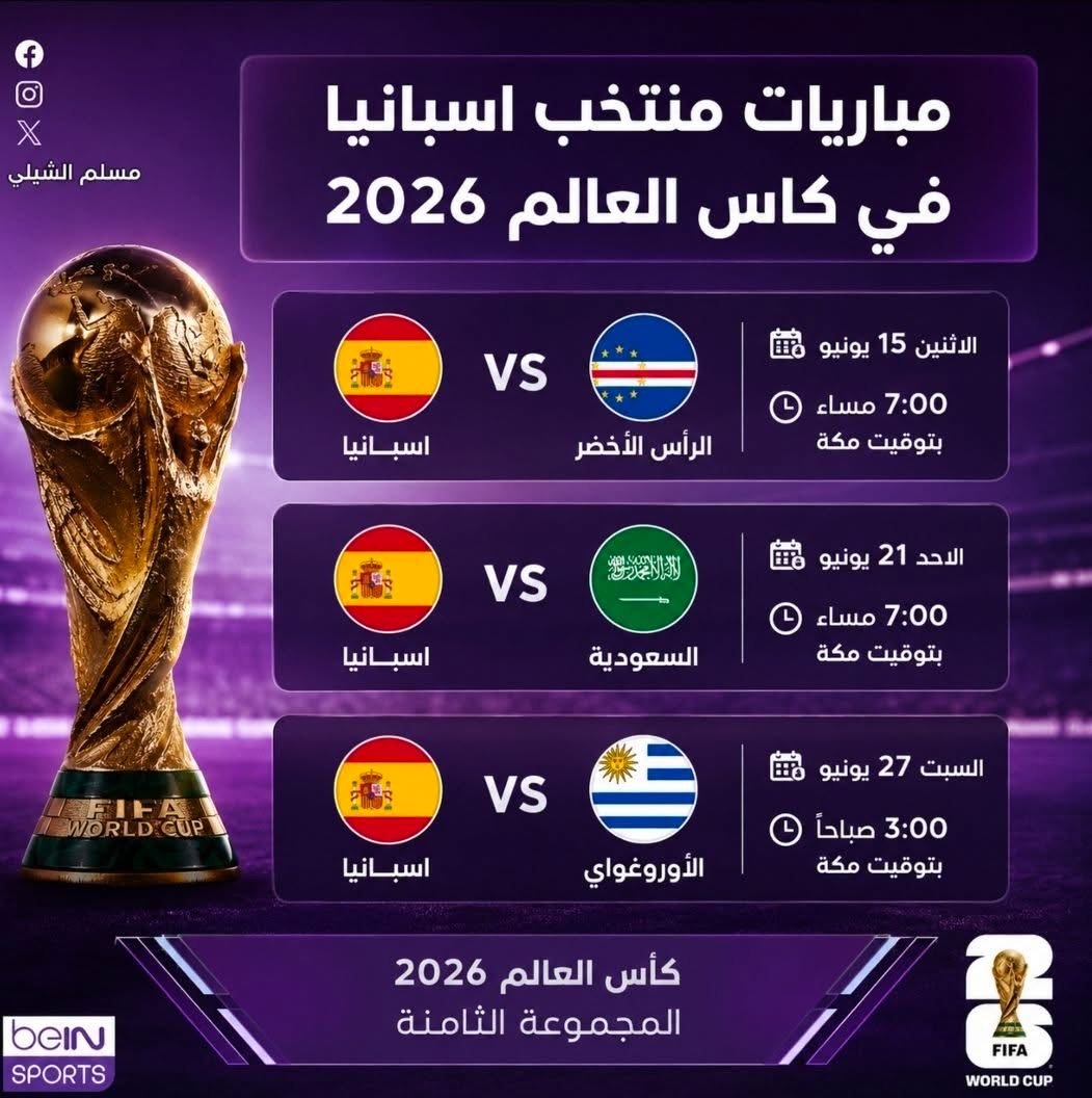 جدول مباريات منتخب اسبانيا في كاس العالم 2026